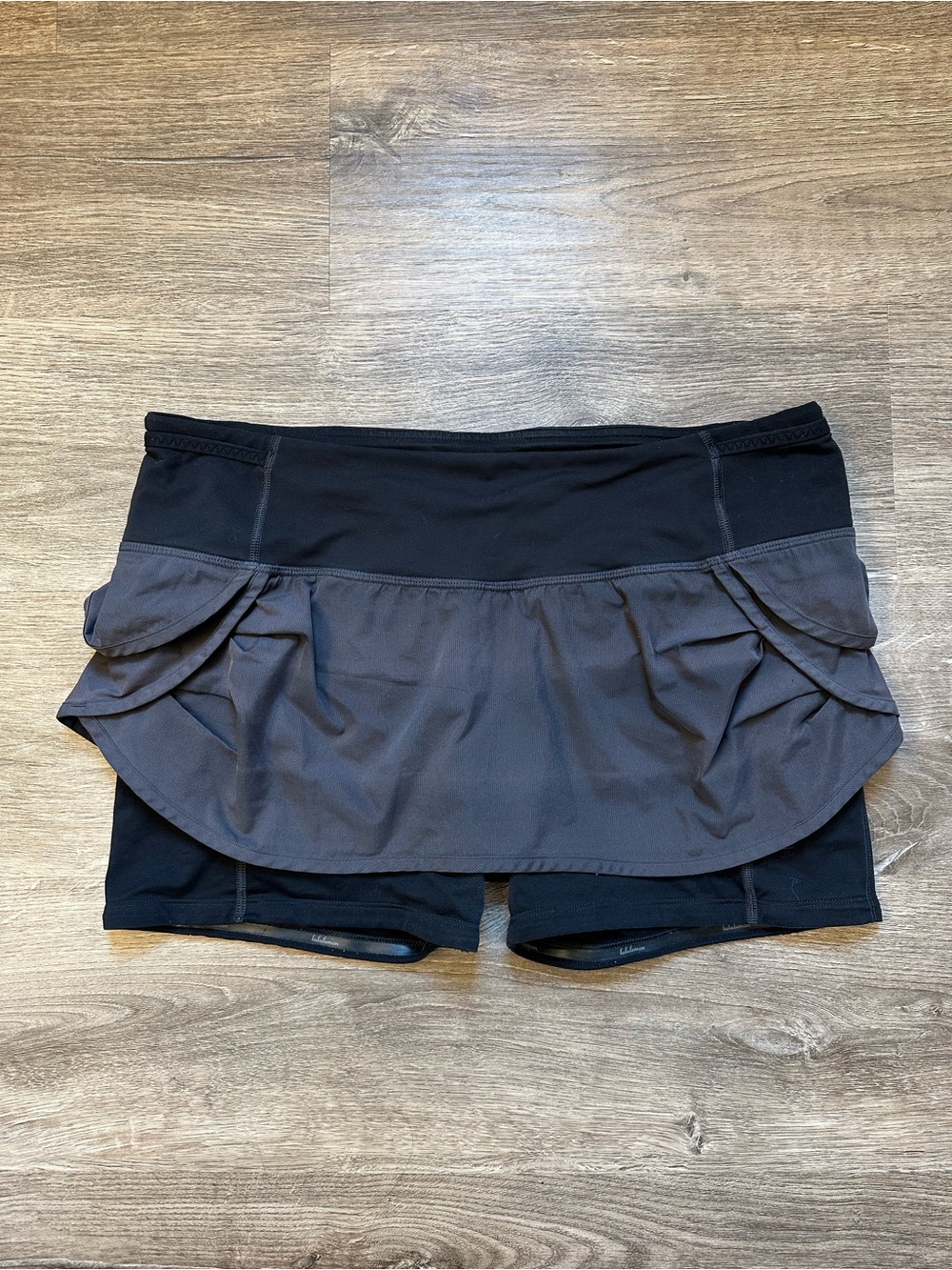 Lululemon Run Speed Squad Black & Charcoal Athletic Skort with Built-In Shorts